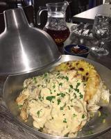 کته استیک مرغ با سس قارچ و خامه